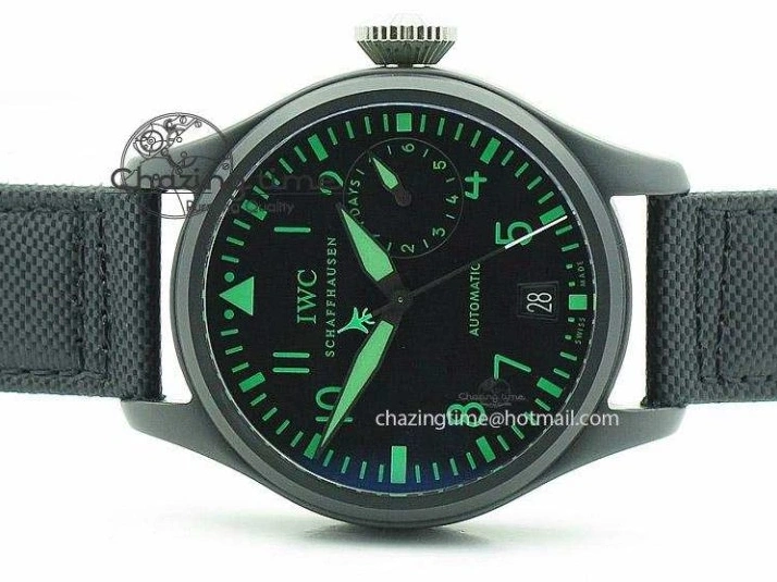 MIROTIME 0820 Durable Big Pilot 5019 Ceramic Case Black Dial Green Markers Asian 23J 7396